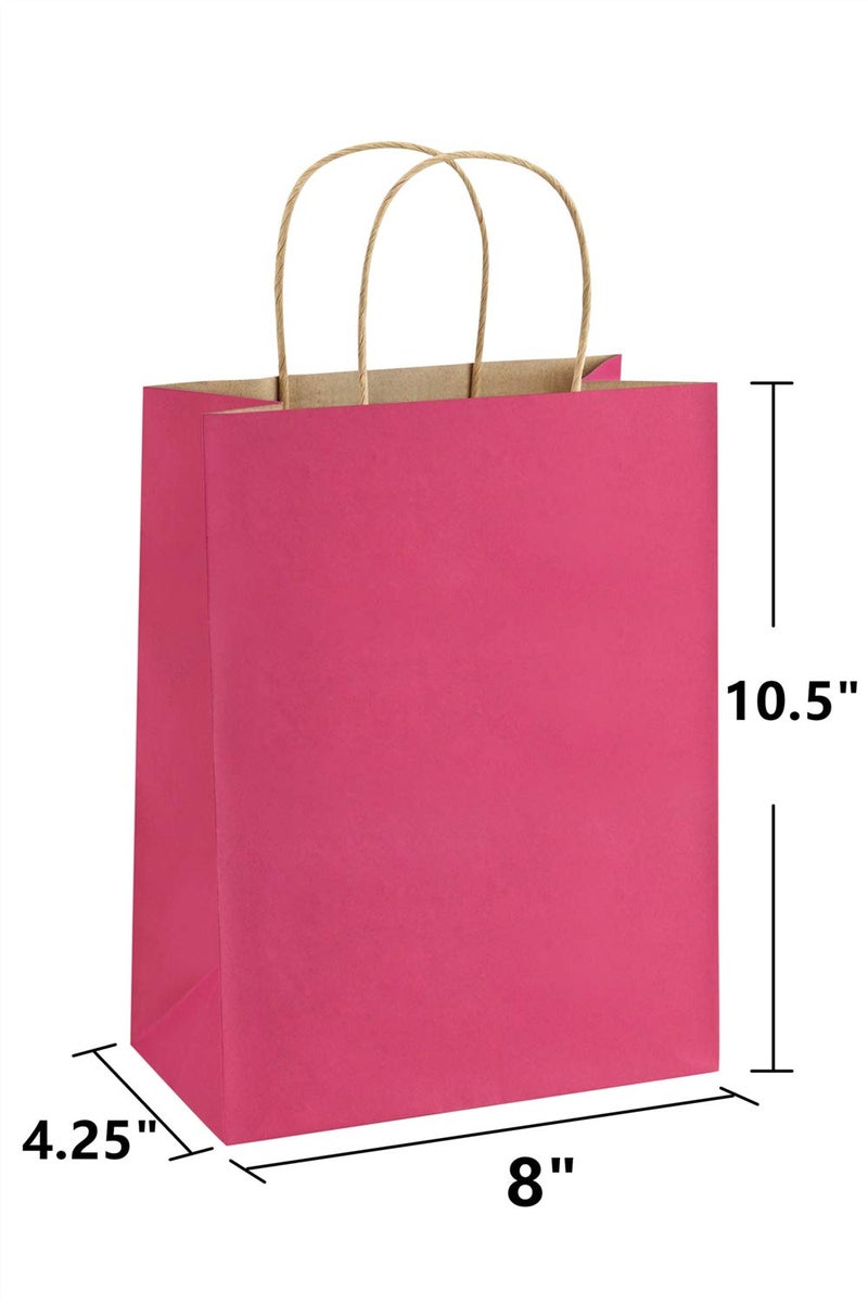 BagDream Hot Pink Gift Bags 8x4.25x10.5 100Pcs Kraft Paper Gift Bags with Handles Medium Bulk, for Shopping Party Favor, Retail Merchandise Grocery Paper Sacks - Image 2